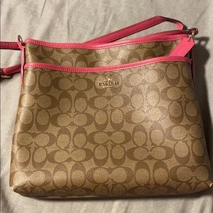 Coach Crossbody Pink/tan Signature Coated Canvas